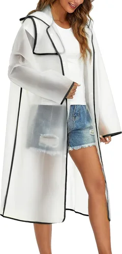 Vista 3 de Chubasqueros para mujeres y hombres, reutilizables, portátiles, impermeables, EVA, largos ponchos de lluvia con capuchas
