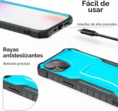 Vista 2 de ExoGuard Funda para iPhone 14, funda de goma a prueba de golpes de cuerpo completo viene con un protector de pantalla de vidrio templado y soporte