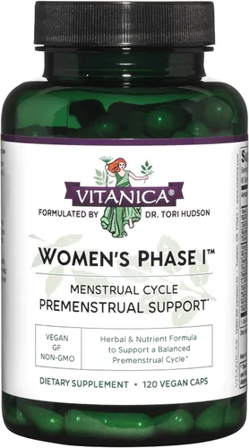 Vista 10 de Vitanica Fase I para mujeres, apoyo premenstrual, vegano, 60 cápsulas