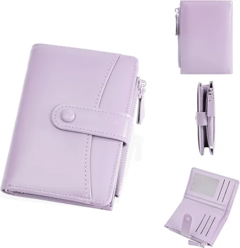 Vista 29 de Carteras de cuero para mujer con bloqueo RFID, billetera delgada, plegable, tarjetero con cremallera, bolsillo para monedas, ventana
