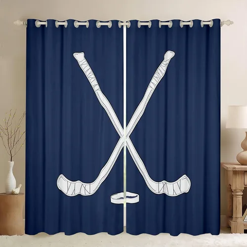 Vista 45 de Erosebridal Hockey Blackout Curtains for Boys,Blue and Black Sports Curtains & Drapes for Kids Teen,Ball Games Gamer Bedroom Decor,Ice Hockey Field