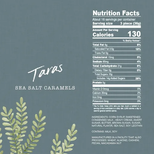 Vista 2 de Taras Gourmet Sea Salt Caramels All Natural Candy Creamy & Individually Wrapped with Real Butter (20 oz)