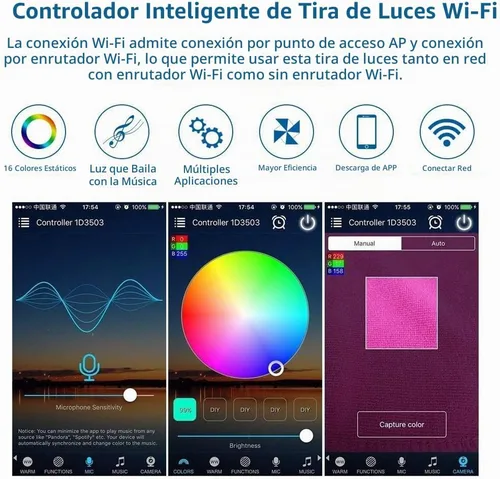 Vista 3 de iNextStation - Controlador LED Inteligente RGB WiFi con Salida de 4 Pines Compatible con Alexa/Google Home Assistant/IFTTT para Android/iOS
