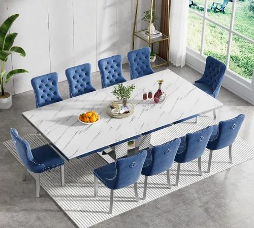 Vista 72 de Juego de mesa de comedor extensible de 5 piezas, juego de mesa de comedor extensible de estilo granja para 4, mesa de cocina expandible de madera