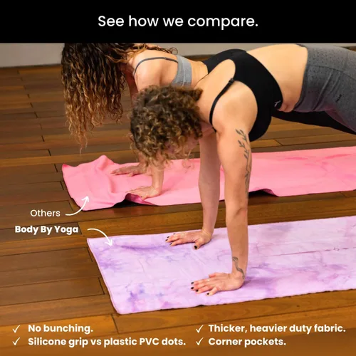 Vista 3 de Toalla de yoga con agarre de yoga, toalla antideslizante para esterilla de yoga caliente con bolsillos en las esquinas, agarre antideslizante