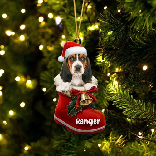 Vista 30 de Amantes de los perros de Navidad – Akita Inu Dog in Santa Boot Adorno de Navidad, adorno personalizado en forma 2D, adorno de Navidad, personaliza