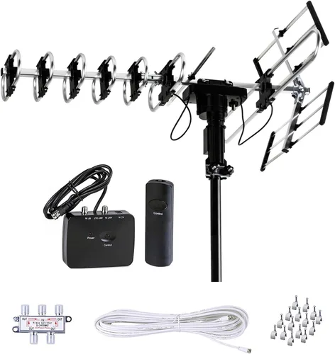 Vista 10 de Five Star Antena para exteriores HD TV de 200 millas de alcance con rotación motorizada de 360°, radio UHF/VHF/FM con control remoto infrarrojo