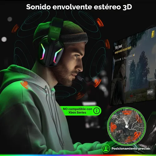 Vista 3 de WESEARY - Auriculares inalámbricos para juegos para PS5, PS4, PC, Switch 20 ms de baja latencia 2.4GHz USB & Bluetooth 5.4 Gaming Headphones