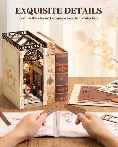 Vista 5 de ROBOTIME - Kits de manualidades para rincón de lectura, casa de muñecas en miniatura, librería con luz LED, rompecabezas de madera 3D para adultos