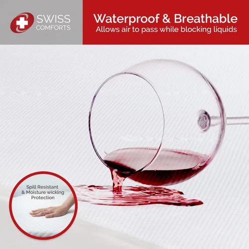 Vista 3 de Swiss Comforts Protector de colchón 100% impermeable tamaño Queen – Funda de colchón Tencel Naturalmente refrescante, transpirable y silencioso