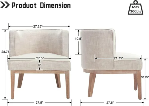 Vista 2 de Silla de barril beige con marco de madera maciza, silla decorativa redonda pequeña, cómoda silla de lino para sala de estar