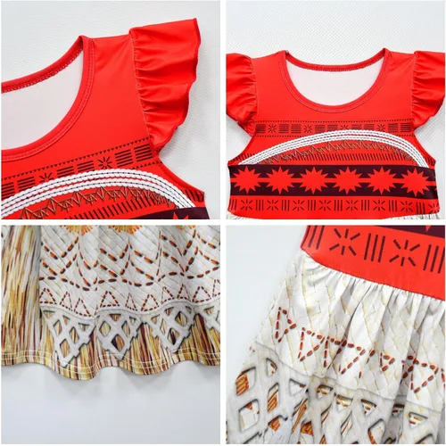 Vista 3 de Garperkids Disfraz de princesa Moanaa para niñas, vestido de princesa oceánico de aventura, manga con vuelo, vestido de fiesta casual de verano