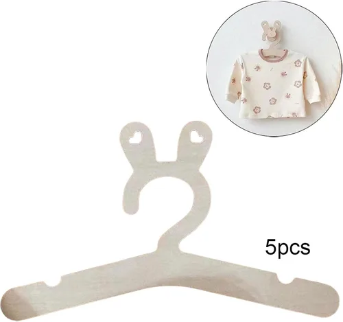 Vista 4 de 5 piezas de madera para niños, colgador de ropa para niños, resistente y duradero, para el hogar, guardarropa, ahorro de espacio, decoración (A)