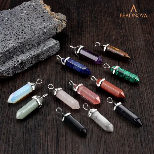 Vista 5 de BEADNOVA - Collares de cristal para mujer, de piedras preciosas, con colgante de cristal para energía espiritual, sanación, hexagonal