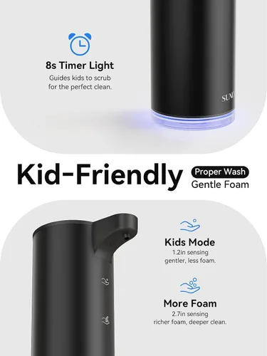 Vista 4 de SUNLY Dispensador automático de jabón de espuma, sensor rápido de 0.2 segundos, recargable USB-C, acero inoxidable resistente a las manchas