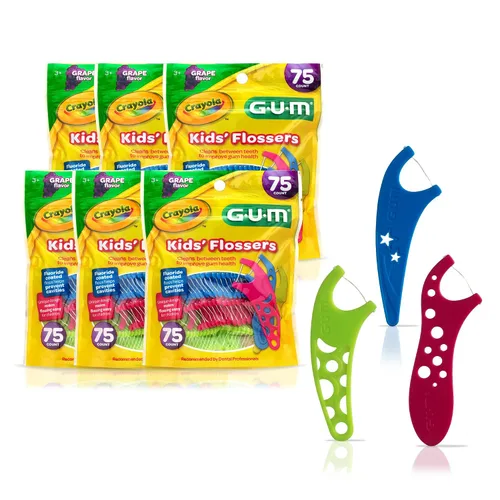 Vista 13 de GUM Crayola Hilos Dentales para Niños con Flúor - Diseñados para Manos Pequeñas - Divertido Sabor a Uva - Palillos de Hilo Dental Fáciles de Usar