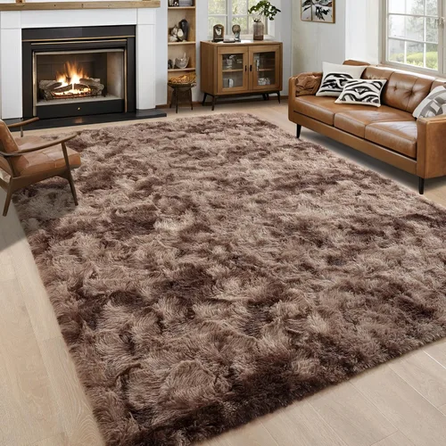 Vista 26 de Noahas Alfombras de Área Grandes y Esponjosas de 5x8 pies para Sala de Estar y Dormitorio, Alfombra Gruesa de Pelo Largo Beige y Blanca, Alfombra