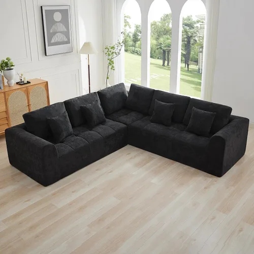 Vista 46 de Sofás seccionales modulares de 110 pulgadas para sala de estar, sofá seccional comprimido sin hueso, sofá de espuma viscoelástica tapizado de 3 Beige