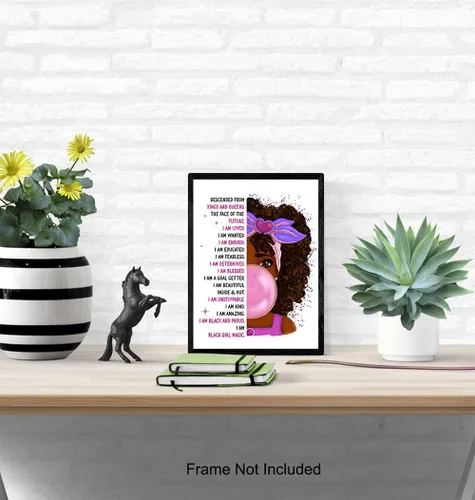 Vista 5 de Arte de pared de niña afroamericana, arte negro, decoración de pared con citas positivas inspiradoras, póster de afirmaciones positivas, decoración
