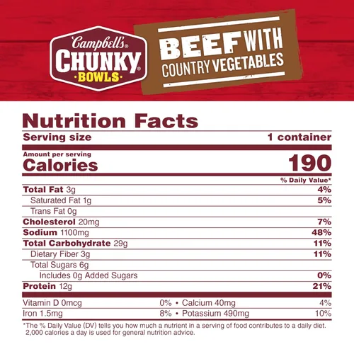 Vista 2 de Campbell’s Chunky Sopa de ternera con verduras del campo, 15.25 oz Tazón microondable