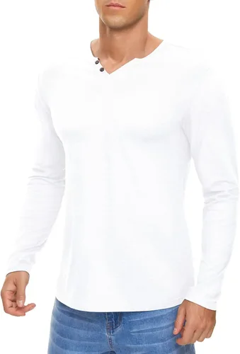 Vista 3 de NUOKESASI Camiseta básica Henley de manga corta y larga para hombre