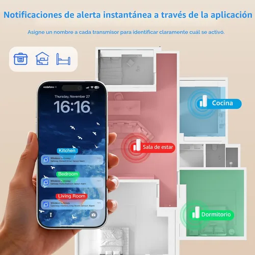 Vista 3 de Timbre del sensor de puerta de WiFi, sensor de ventana de alerta abierta de 2-Blanco
