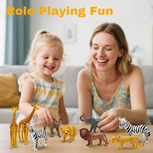 Vista 5 de Figuras de animales de safari, juguetes de animales de zoológico de plástico para niños pequeños de 1 a 3 años, figuras realistas de animales