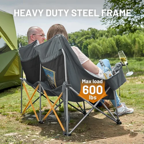 Vista 4 de Timber Ridge Silla de Campamento Doble, Sofá de Campamento Plegable para Exteriores de Servicio Pesado, Sillas de Campamento Tipo Loveseat Perfectas