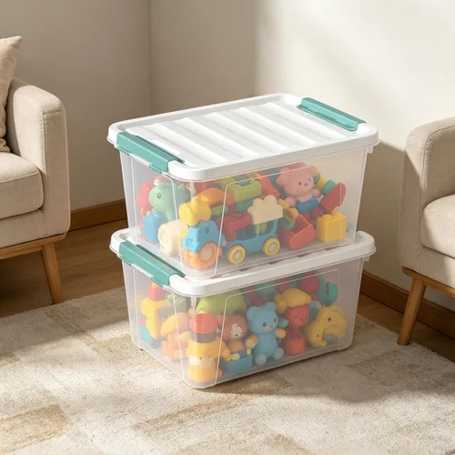 Vista 4 de Paquete de 6 cajas de almacenamiento de plástico transparente de 20 L, contenedores de almacenamiento con tapas