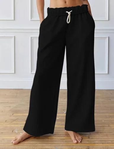 Vista 4 de TBETNE Pantalones deportivos de forro polar para mujer, casuales, elásticos, de cintura alta, pierna ancha, pantalones deportivos Y2K con bolsillos