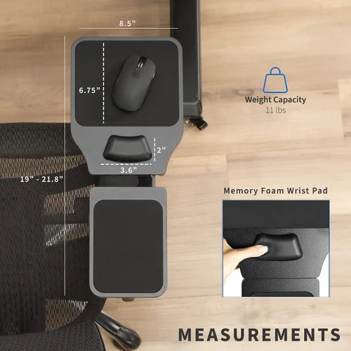 Vista 4 de VIVO Alfombrilla de mouse de madera con cojín para muñeca, bandeja de plataforma de soporte de longitud ajustable, extensión de fijación de silla