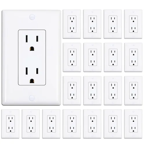 Vista 25 de ThunderWay Toma de corriente decoradora con placa de pared, toma eléctrica no resistente a manipulaciones, 15 amperios/125 V, autoconectada