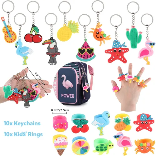Vista 5 de 60 piezas hawaianas de fiesta para niños, rellenos de piñata Luau, pulseras para tatuajes, anillos, verano, playa, fiesta, gafas, flamenco, bolsas