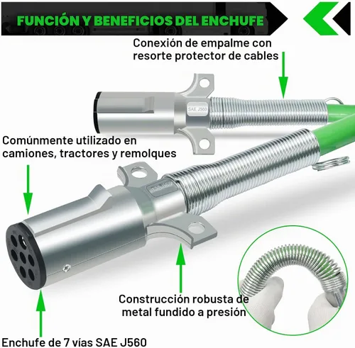 Vista 4 de CheeMuii Paquete de 2 cables de remolque de 7 vías de 12 pies, cable de alimentación eléctrica ABS de alta resistencia, cable de alimentación verde