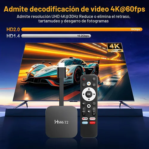 Vista 3 de Android 14.0 TV Stick HS86 T2 4K 2GB RAM 16GB ROM Dual Wi-Fi BT5.4