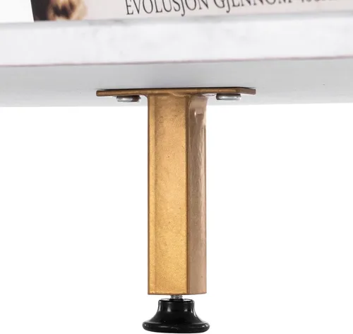Vista 7 de Mesa de centro con estampado de mármol blanco con patas de metal dorado, mesa central de 2 niveles para sala de estar, mesa rectangular simple