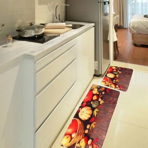 Vista 9 de UPKOCH 2 alfombras y tapetes de cocina de otoño, antideslizantes, lavables, alfombra de cocina de Acción de Gracias, alfombra de piso debajo