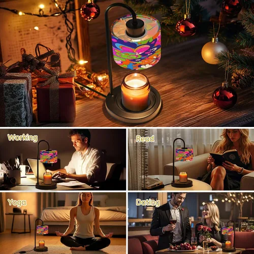 Vista 6 de Candle Warmer Lamp with Timer and Dimmer, Retro Groovy 60s 70s Seamless Old School Psychedelic Hippie Design Wax Melt Warmer with 4 Bulbs, House