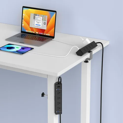 Vista 6 de Estación de carga rápida de 40 W, regleta de alimentación con abrazadera de escritorio 20 W USB C, 8 tomacorrientes, 8 puertos USB, 4 USB C y 4 USB
