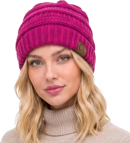 Vista 19 de C.C Exclusives Gorro de Punto de Cable - Gorros Gruesos, Suaves y Cálidos de Punto Grueso Chenille Teniente Mel Gris