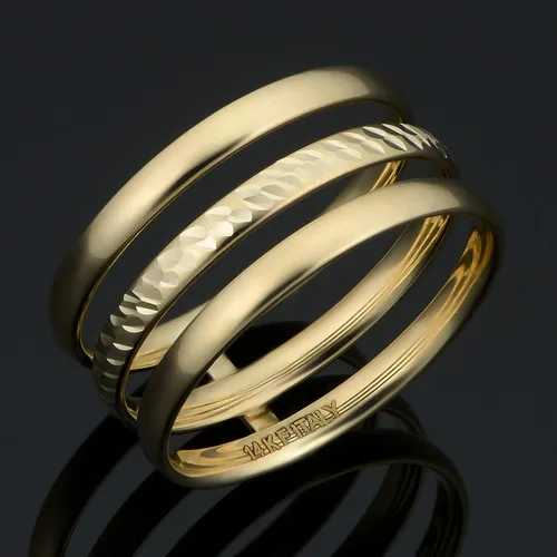 Vista 2 de Kooljewelry Anillo de oro amarillo de 14 k de 0.394in con acabado de diamante