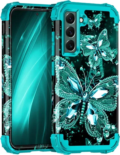 Vista 72 de Miqala Funda para Galaxy S21 FE 5G, brilla en la oscuridad, tres capas, resistente, protección a prueba de golpes, parachoques de plástico