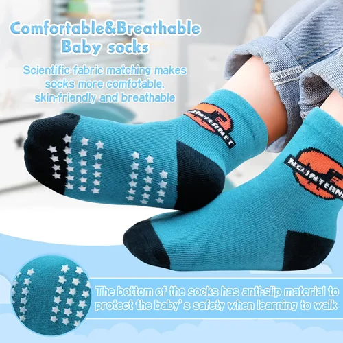 Vista 4 de 12 paquetes de calcetines antideslizantes para niños y bebés con agarre para niños de 1-7 años, calcetines de algodón de tripa para niños y niñas