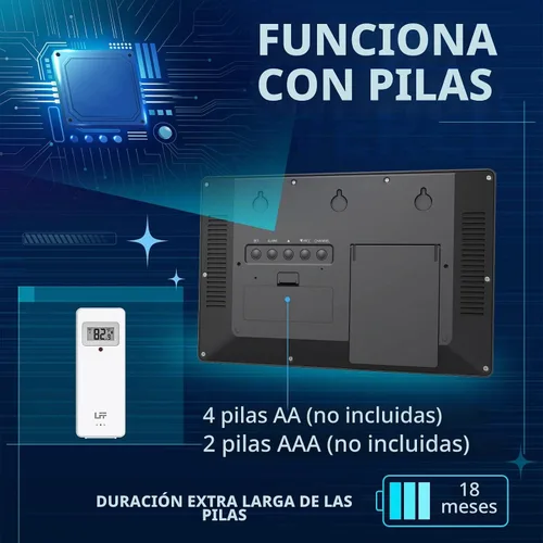 Vista 4 de Reloj atómico LFF de 4.5" con números, reloj de pared atómico que nunca necesita configuración, temperatura interior y exterior con sensor Negro