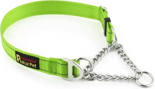 Vista 14 de Collar de perro Martingale de Plutus Pet con cadena de acero inoxidable y nylon reflectante, collar de entrenamiento ajustable sin tirón, para Beige