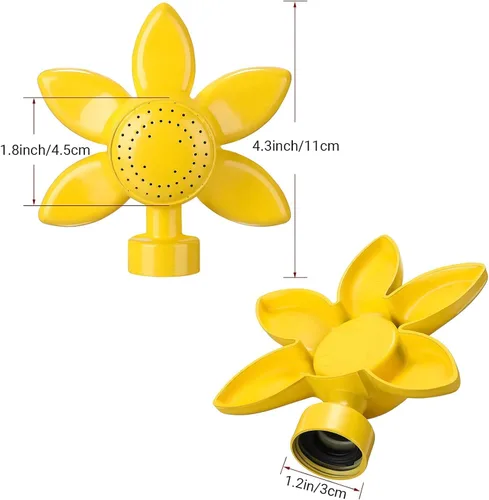 Vista 3 de Aspersor de césped, diseño de flores amarillas de 4.3 pulgadas, paquete de 2, rociadores metálicos para áreas de césped pequeñas, juego de niños
