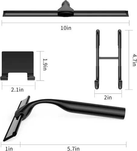 Vista 4 de Shower Squeegee for Glass Doors, 10-Inch Stainless Steel Squeegee Bathroom Doors Mirror Car Windows with Matching Hooks Holder and Replacement Blade
