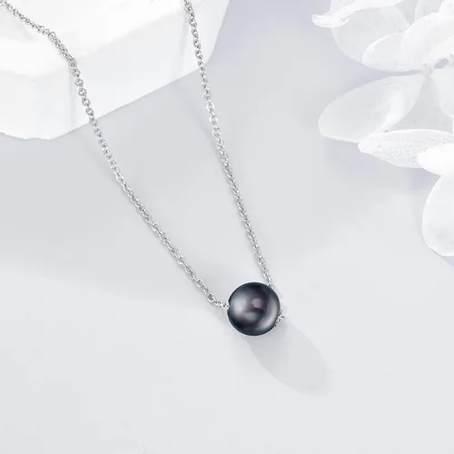 Vista 4 de Gargantilla de plata de ley 925 con perlas negras, regalo de cumpleaños para mujer