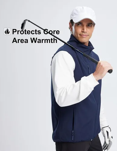 Vista 2 de Chaleco Softshell para hombre, forro polar, resistente al viento, sin mangas, para viajes, senderismo, pesca, correr, golf