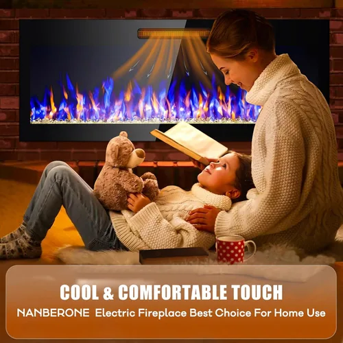 Vista 5 de Chimenea eléctrica, 50 pulgadas, empotrada y montada en la pared, calentador eléctrico de 1400 W con controles remotos, 16 colores de llama